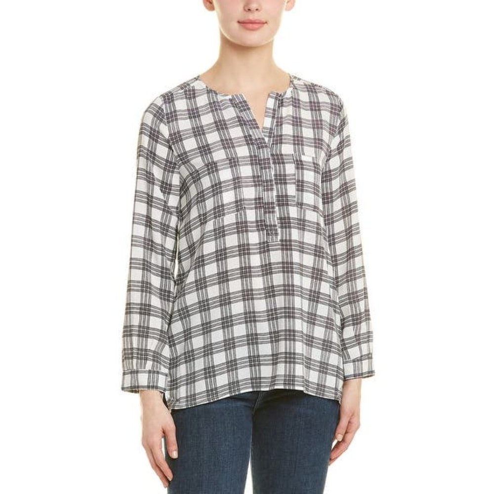 Joie Nepal Checked Crepe Blouse Off White Black